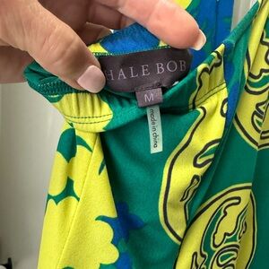 Beautiful blue and green halter tie neck dress.